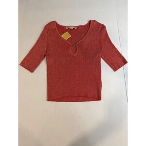 Michael Kors Metallic Ribbed Knit Top Persimmon Orange MK Logo Medium NEW